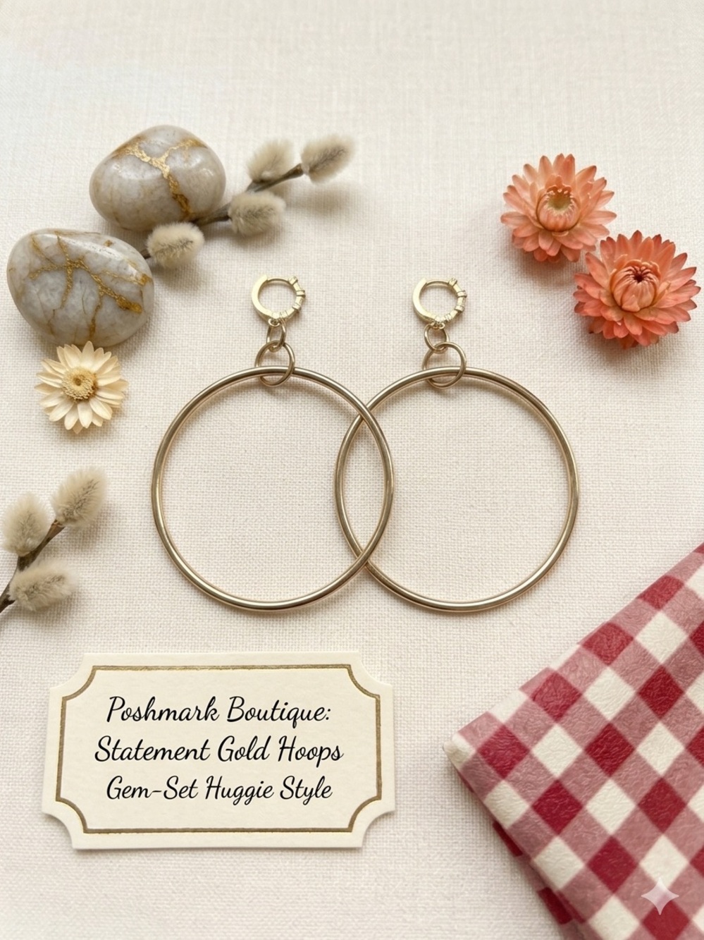 Statement Gold Hoop Earrings - Large Double Hoop Huggie Style